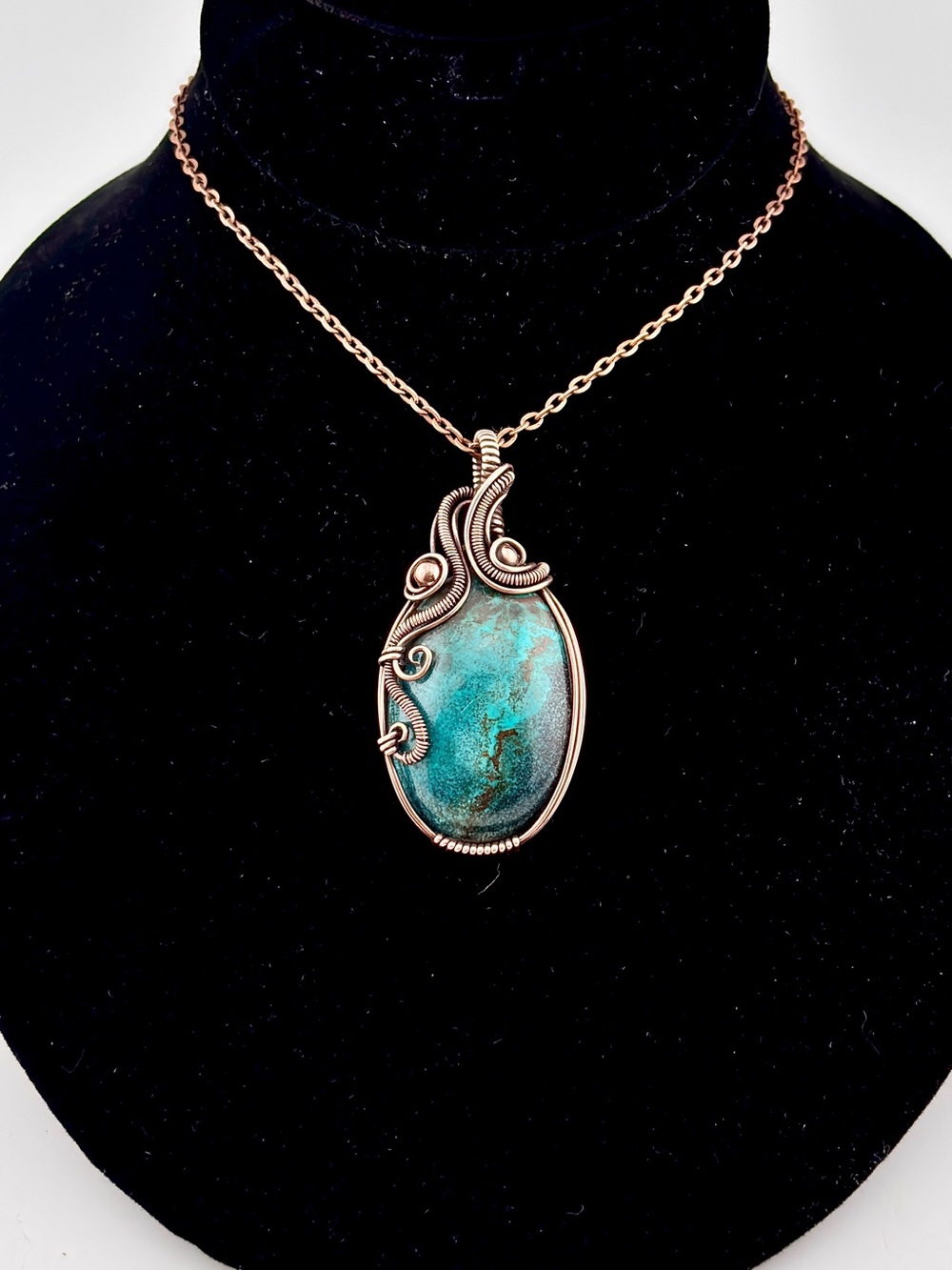 HANDMADE Hubei Turquoise Copper Wire Wrapped Pendant Necklace, Jewelry Gift